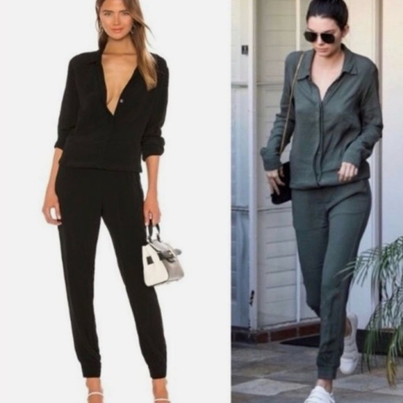 Monrow Pants - MONROW Crepe Long Sleeve Jumpsuit